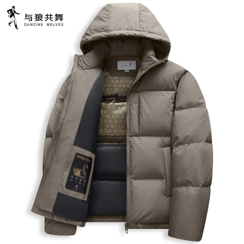 【鹅绒】与狼共舞连帽羽绒服男士2026冬季新款高充绒科技保暖外套