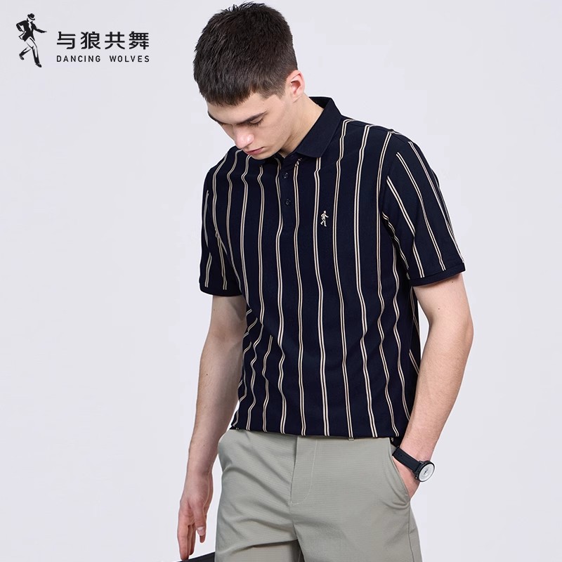 【桑蚕丝】与狼共舞条纹短袖T恤