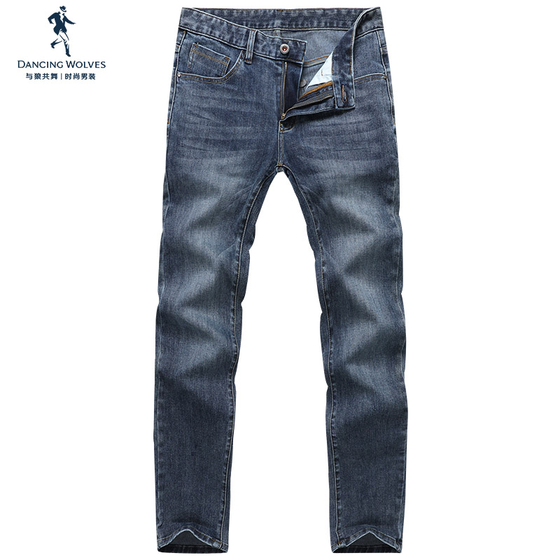 与狼共舞男装牛仔裤男保色洗弹力2025秋季新款休闲百搭中腰长裤子