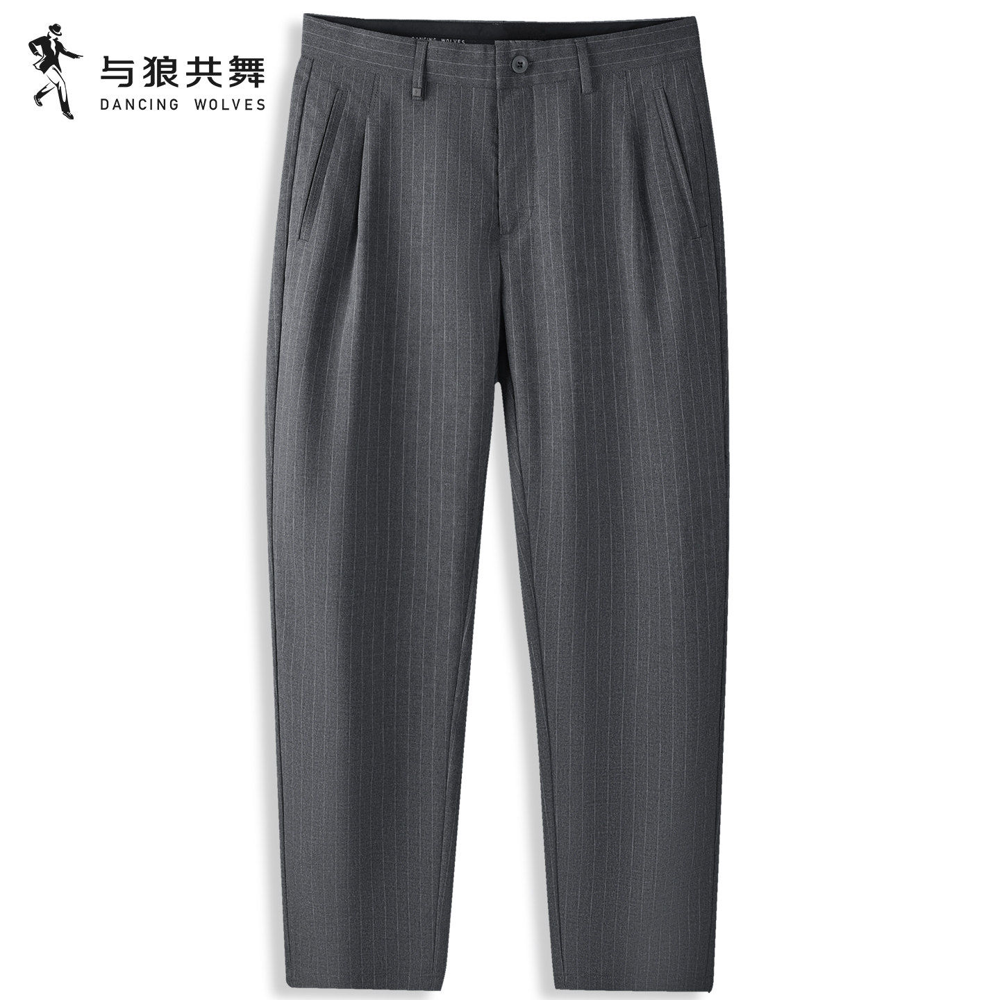 【竖条纹】与狼共舞直筒休闲裤男士2026春季新款弹力抗皱免烫长裤