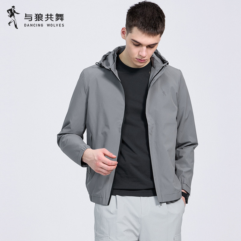【防风抗皱】与狼共舞连帽夹克男可拆卸帽2025秋季新款男士外套,男装,夹克,淘宝优惠券,粉丝福利购,淘宝优惠卷