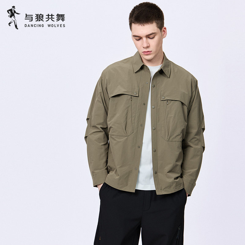 与狼共舞工装翻领夹克男春大口袋