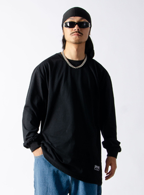 FunkyChoice经典纯棉圆领宽松长袖嘻哈街头流行T恤纯色潮舞者街舞