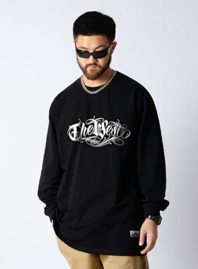 FunkyChoice西海岸花体字印花长袖T恤宽松型男女通用圆领美式上衣