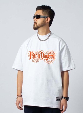 FunkyChoice西海岸花体字重磅纯棉T恤百搭圆领短袖体恤宽松男女