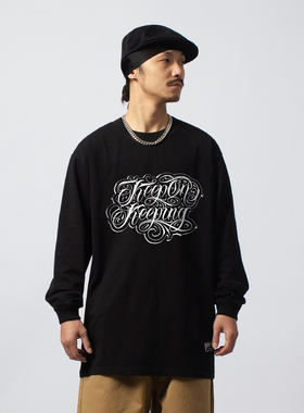 FunkyChoice纯正西海岸花体字英文印花长袖男T恤keep on keeping