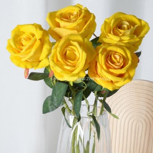 黄玫瑰仿真花假花情人节仿真花束向日葵郁金香家居婚庆装 饰摆件