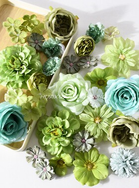 绿色系仿真花头混搭花朵DIY装饰簪花头饰服饰森系婚礼花墙道具花