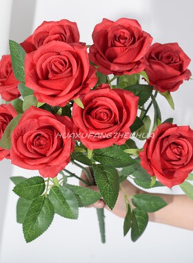 仿真花玫瑰花束9头小巴黎玫瑰