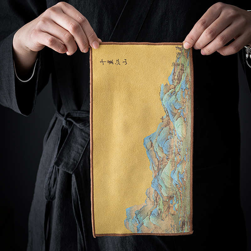 千里江山茶巾麂皮绒吸水茶布茶桌抹布毛巾中式功夫茶具配件特价品