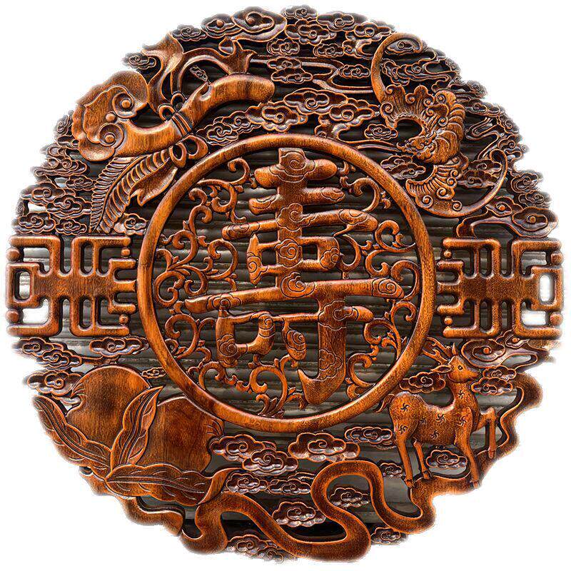 实木寿字挂件东阳木雕香樟木木质墙面福禄寿禧玄关背景墙中式壁挂
