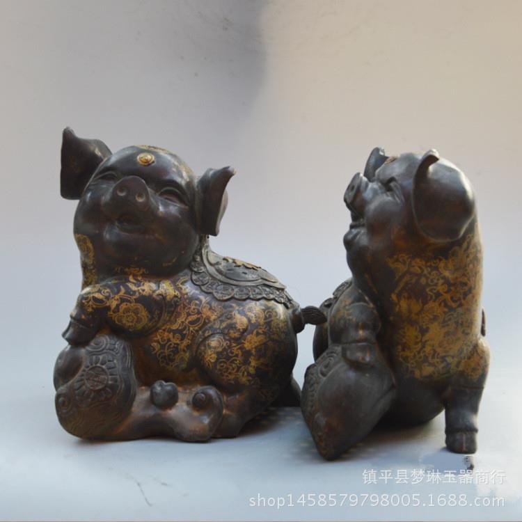厂家直销纯黄铜纯铜猪摆件生肖猪福猪纳福铜器金属工艺品摆件