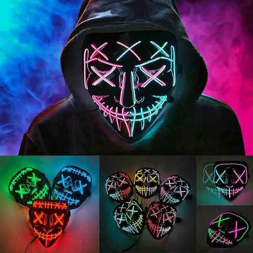 发光的Cosplay EL金属丝霓虹面具恐怖骷髅面具发光狂欢节派对用品