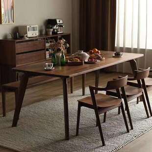 北欧黑胡桃木色全实木餐桌现代简约轻奢风小户型长方形餐桌椅组合