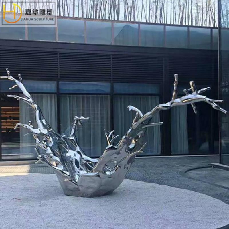 大型金属镜面水花不锈钢水滴浪花雕塑户外园林抽象水景摆件
