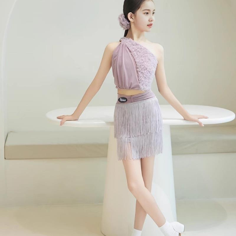 高级拉丁舞练功服2025新款夏天少儿吊带流苏舞蹈服比赛表演服女童