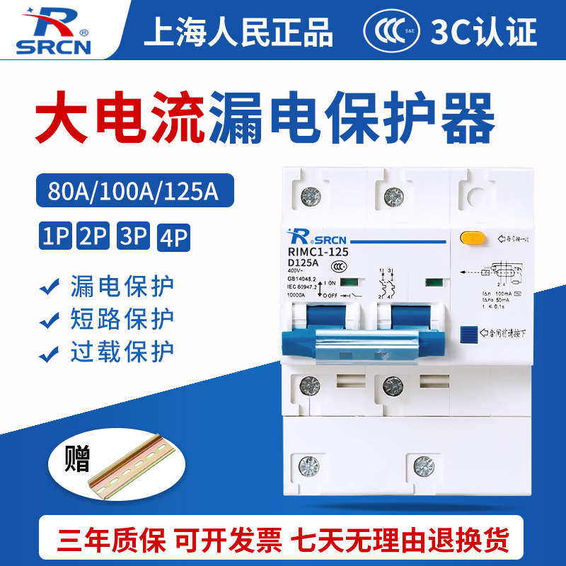 上海人民DZ47LE-125漏电保护器家用漏保220V2P3P4P电闸开关80A100