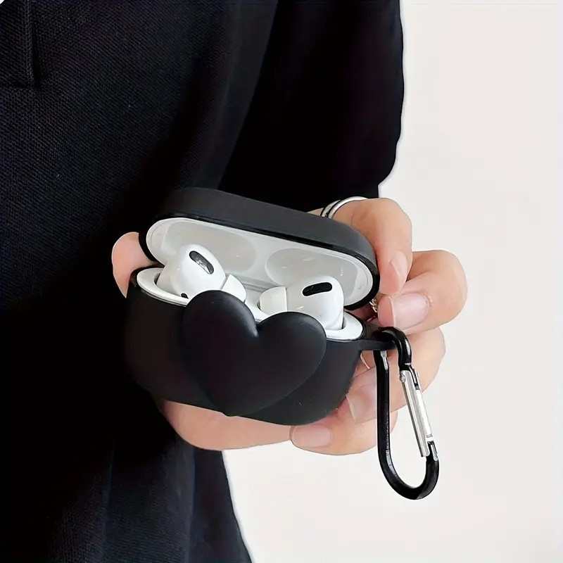 黑色立体爱心适用AirPods1/2代保护壳苹果pro/3无线蓝牙耳机套