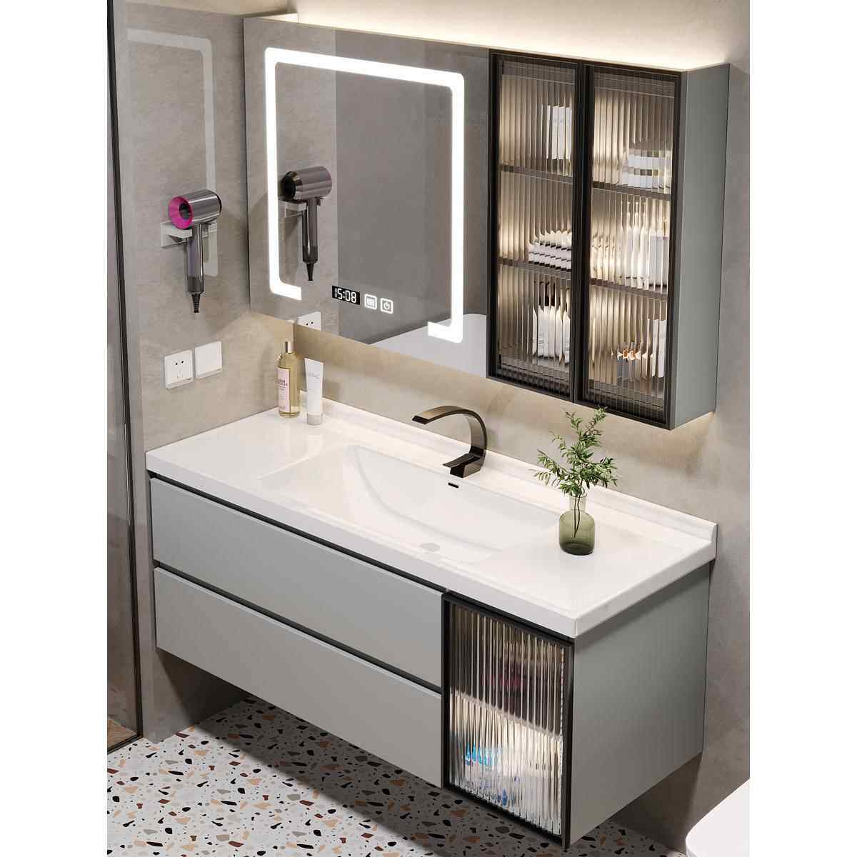 防水304不锈钢铝蜂窝智能浴室柜组合一体盆洗漱台洗手洗脸面盆柜