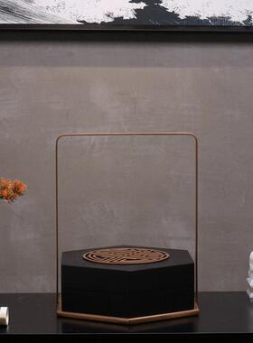 新中式创意铁艺金属木装饰盒提篮摆件样板间酒店会所艺术软装饰品