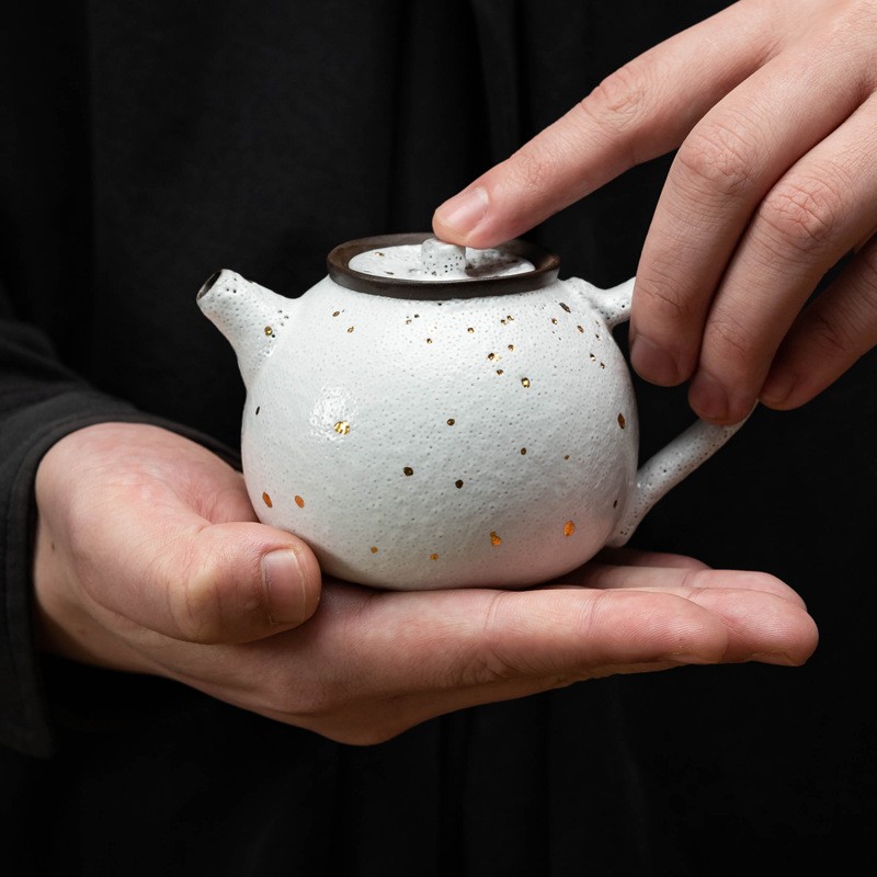 贵器志野烧流苏静壶点金泡茶壶轻奢陶瓷茶壶茶茶器复古茶具