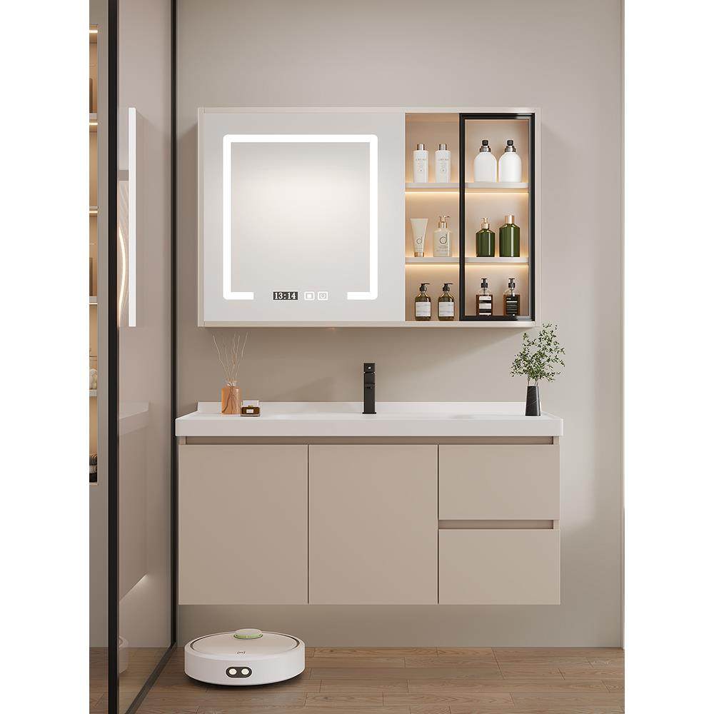 智能实木陶瓷一体盆浴室柜组合40CM宽超窄小户型卫生间洗手洗脸盆