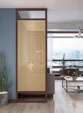 木双藤编屏风中商用酒店家用遮挡装式饰面屏实风新中式工WSO装茶