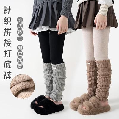 秋冬女童加绒打底裤新款中小童女宝宝袜套拼接一体绒裤子外穿韩风