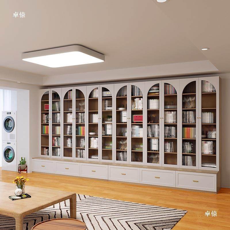 书柜客厅2物25MQ新款氛围实0木书柜储墙柜儿童去客厅化一体整带卡
