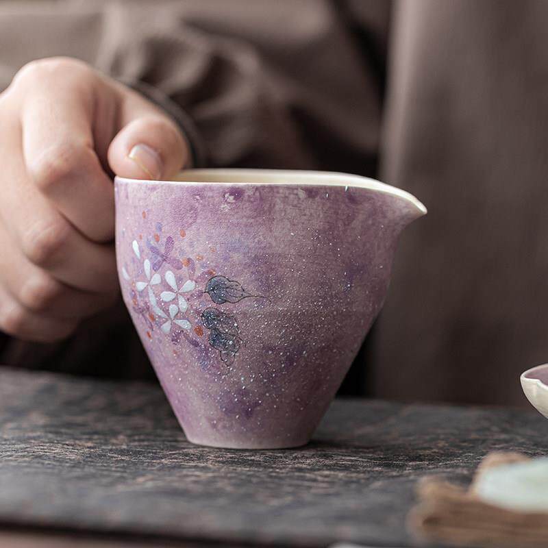 紫色公道杯家用功夫茶具陶瓷分茶器禾器中式高档泡茶匀杯 绣球花
