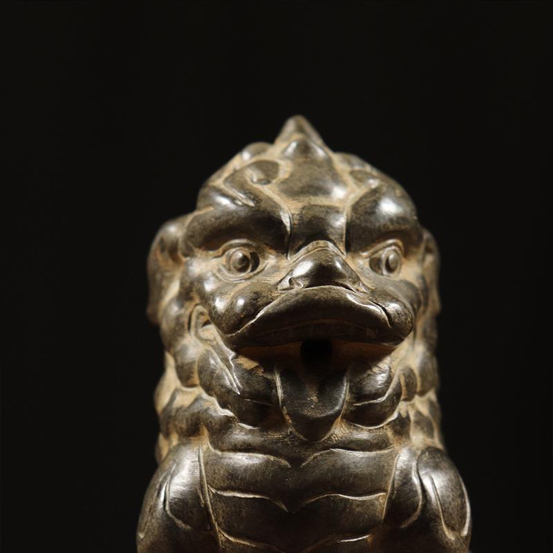 仿古石雕天然青石手工雕刻 狻猊倒流香 原石雕刻中式民俗装饰摆件