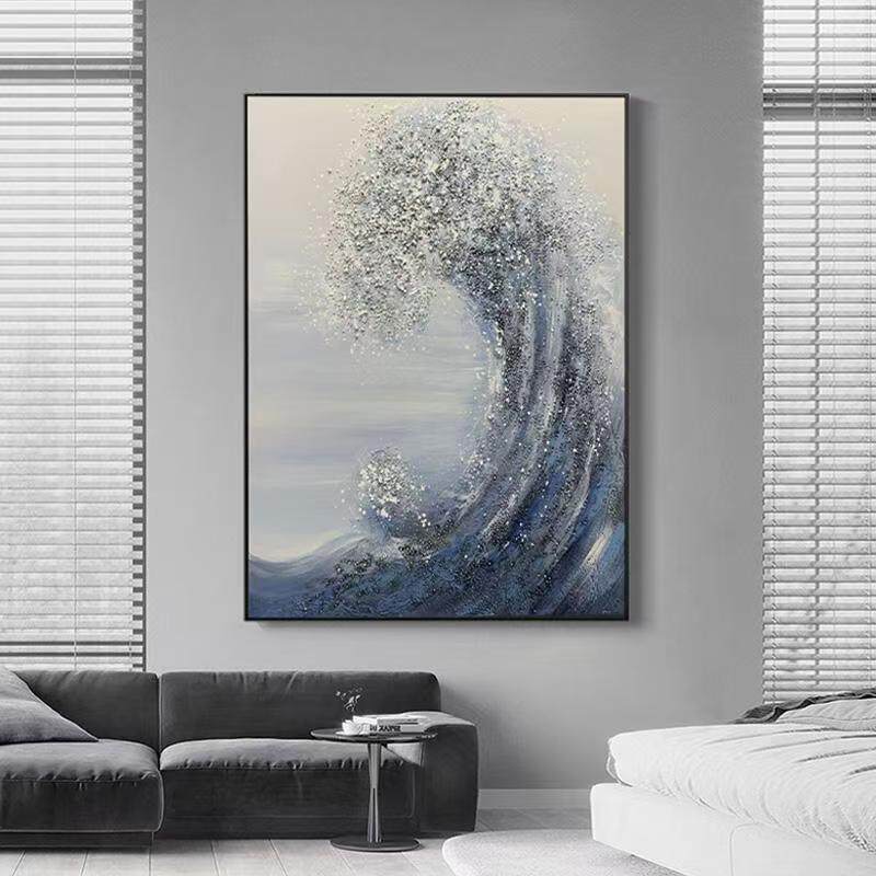 氛围感海浪肌理画高级感砂岩晶瓷画现代简约客厅玄关卧室床头挂画