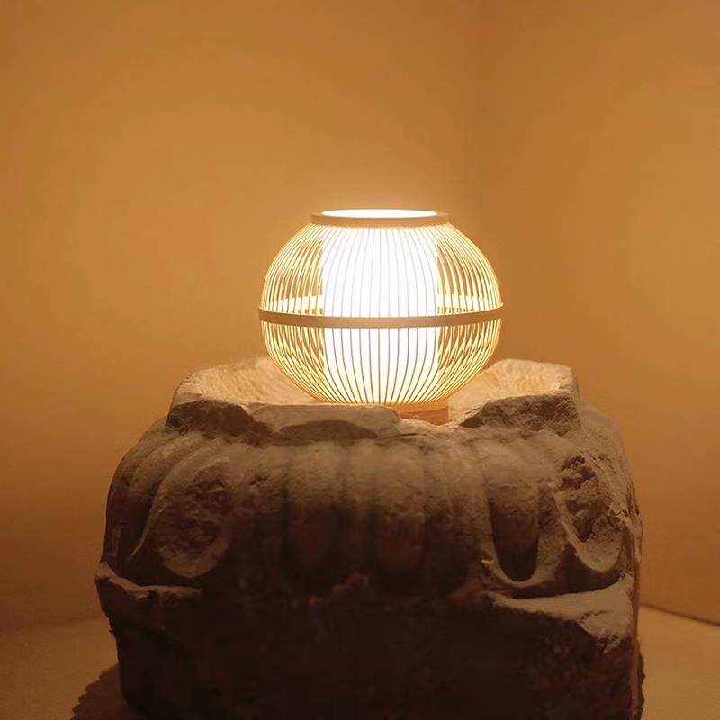 5V秋月|日式床头充电台灯中式古风竹编灯复古中国风小夜灯十竹九