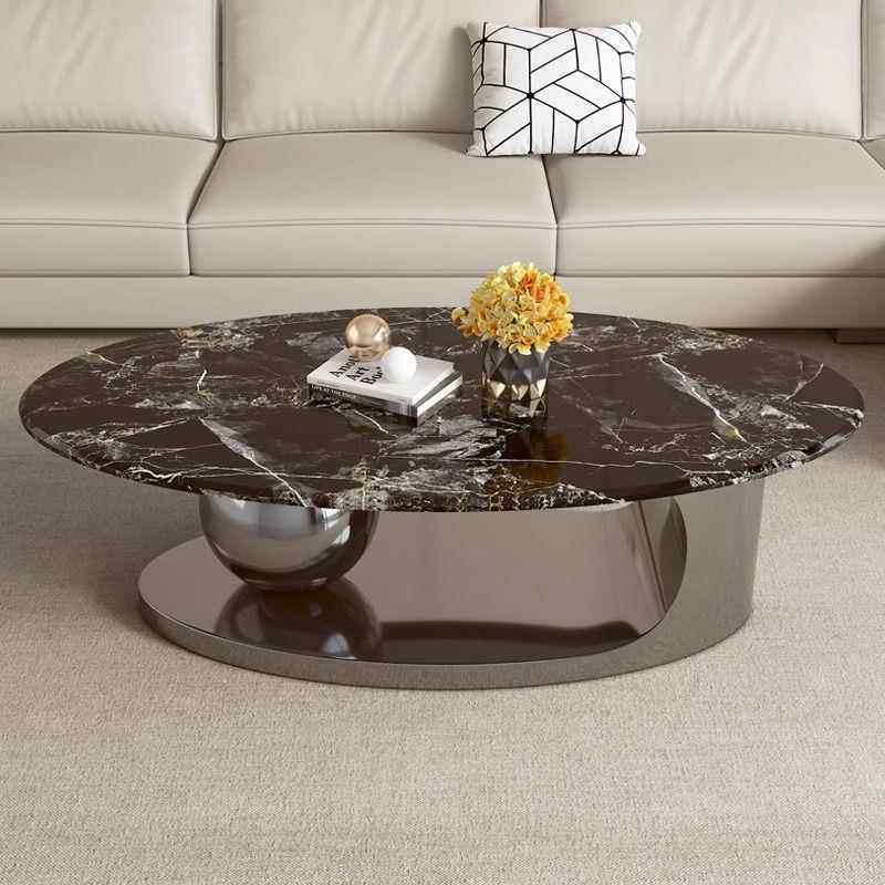 意式轻奢微晶石大理石椭圆形简约现代家具组合客厅家用小户型茶几