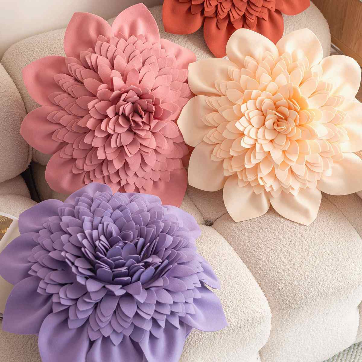 公主风立体花朵抱枕套 欧式纯色ins风岩石花睡莲床头靠垫飘窗靠枕