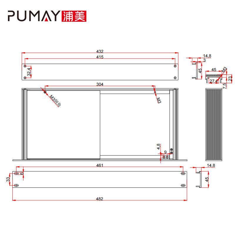 19英寸1U机箱-250深网络服务器/工业仪表铝机柜全铝外壳加工印字