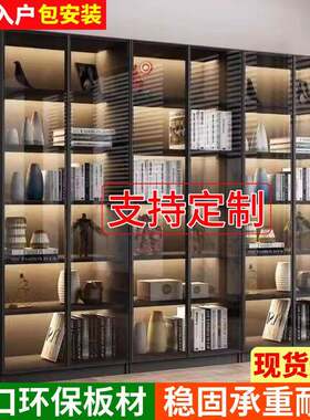 轻奢书柜一体靠墙带玻璃门展示柜高档可家用客厅储物书架书橱