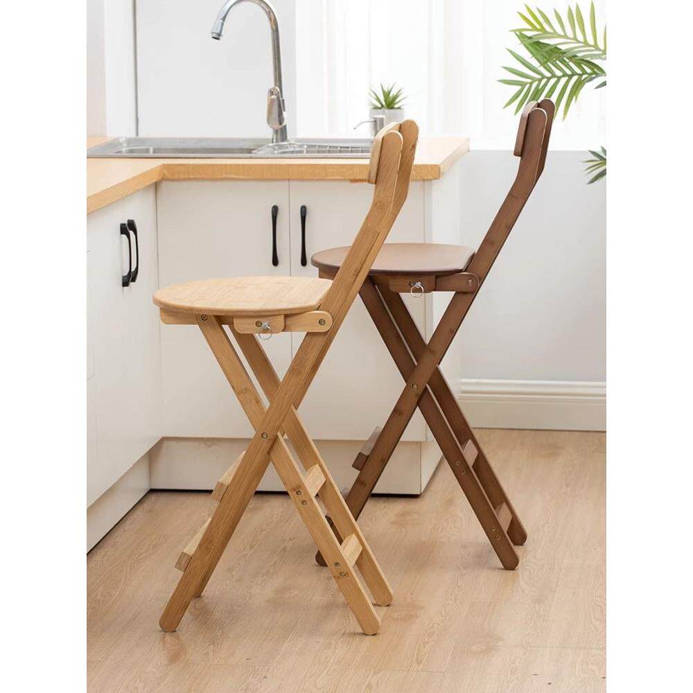折叠椅子便携家用实木餐椅高脚凳吧台椅现代简约奶茶店前台靠背椅
