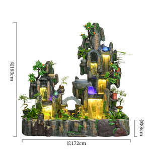 大型假山鱼缸瀑布流水小院鱼池别墅装饰高山喷泉摆件庭院造景布置
