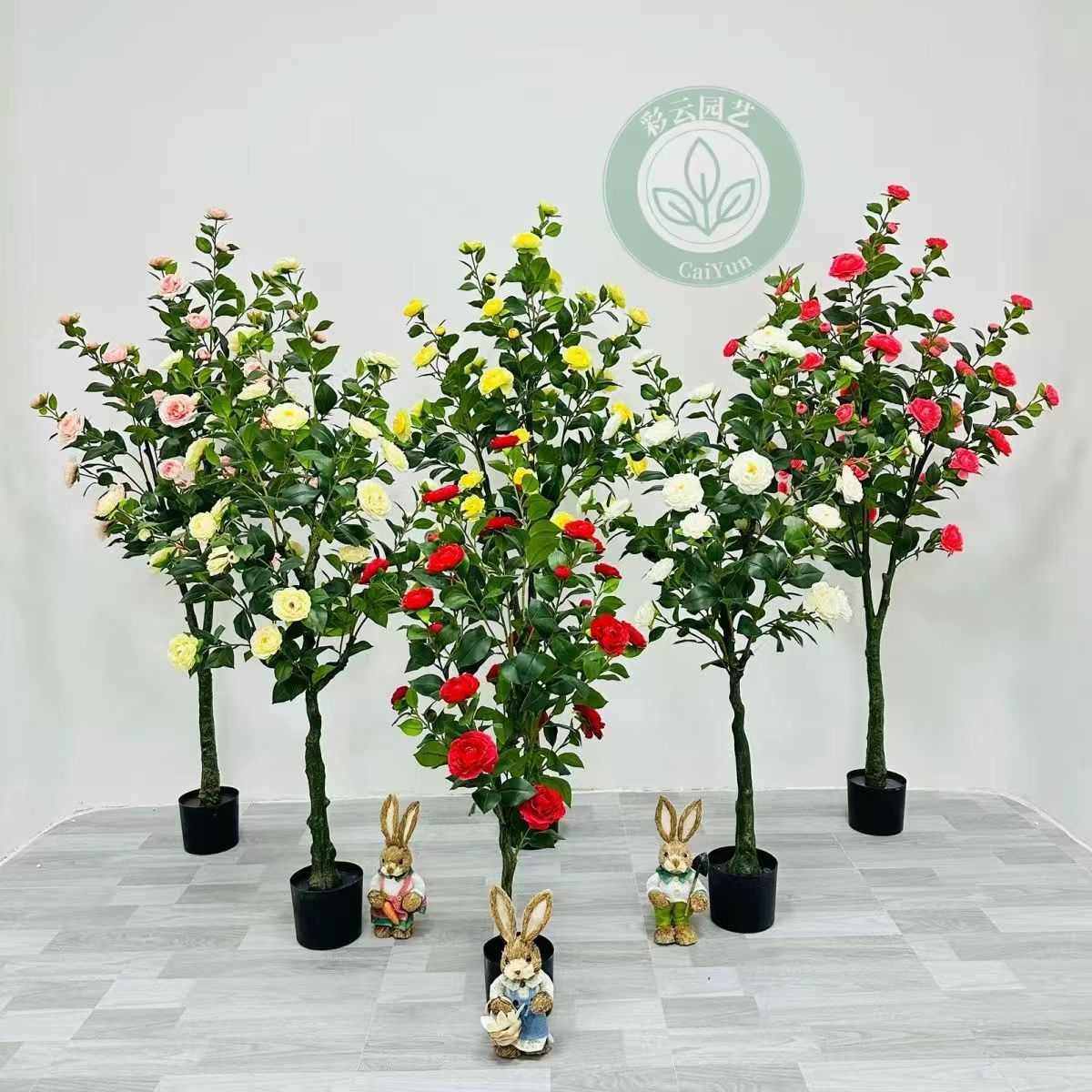 仿真茶树玫瑰客厅落地家具室内装饰植物盆栽盆景绿植橱窗仿真花