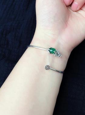 高档2S95纯银手镯男女款复古榴宝石民族风石石貅元旦貔新年热卖礼