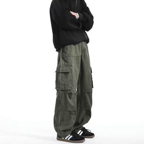 Men's Solid Flap Pocket Drawstring Cargo Pants