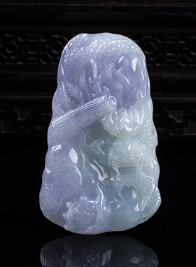 缅甸天然真品翡翠冰种紫罗兰春彩满色厚装闪拍龙牌玉石吊坠62.85g