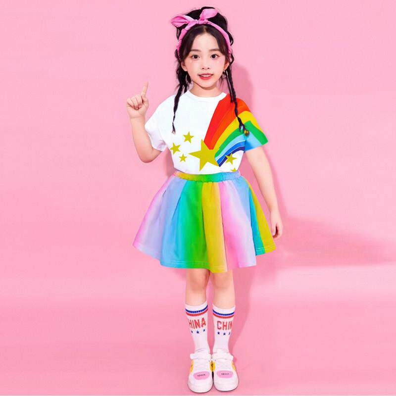 正品儿童彩虹啦啦服队演出服啦小演学生运动会啦操表服幼儿园合唱