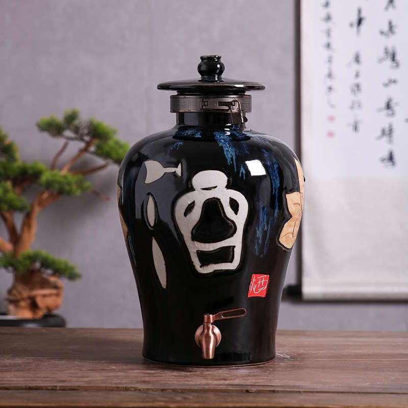 景德镇陶瓷空酒坛子10斤装窑变坛子大口缸带龙头酒缸密封酒瓶酒罐