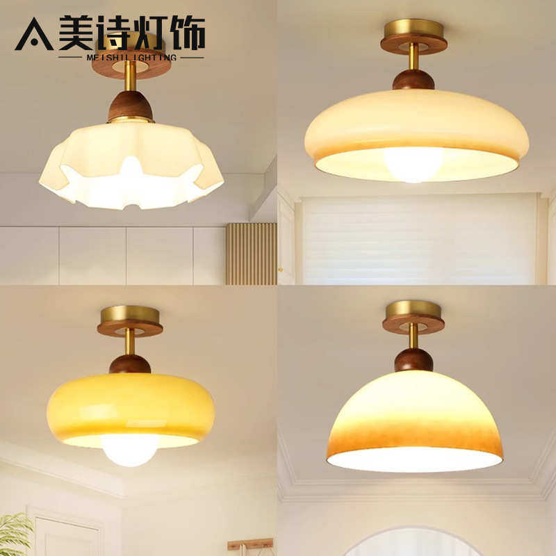 过道灯水晶玻璃走廊灯阳台玄关吸顶灯现代简约中古风格创意灯具