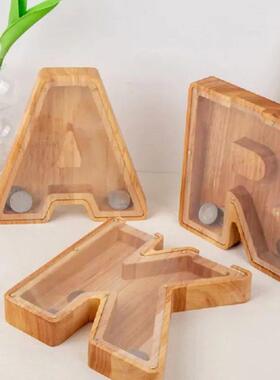 26 English Alphabet Moneybox Coin Money Piggy Bank Wooden Le