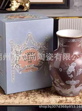 意大利1735欧式式花开富贵手绘红色陶瓷花瓶客厅新居婚庆摆件装饰