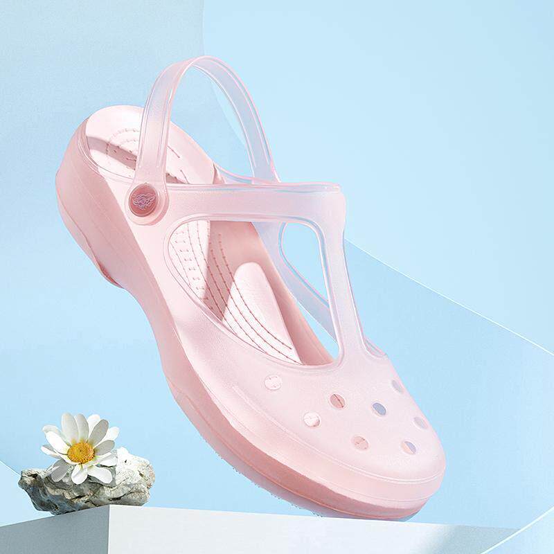 正品洞洞鞋女款夏外穿软底厚底新款拖鞋孕妇果冻鞋防滑护士0305r