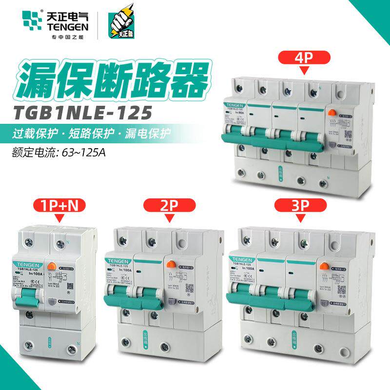 天正TGB1NLE-125漏保1P2P3P+N4P漏电保护断路器C型DZ47LE保护开关